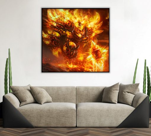 Explore a mesmerizing handmade oil painting on canvas for sale, featuring Ragnaros the Firelord portrayed amidst furious flames. This exclusive artwork encapsulates the dynamic essence of the iconic World of Warcraft character. Perfect for art enthusiasts and collectors, elevate your space with this intense piece. Acquire this exceptional Ragnaros the Firelord portrait in fiery flames to ignite your walls with gaming legend's essence!