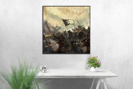 Step onto the Pelennor battlefield with a mesmerizing handmade oil painting on canvas, capturing the gallant Rohirrim as they thunder into the heat of battle. This unique artwork skillfully brings The Lord of the Rings to life for passionate fans, crafted with meticulous detail and vibrant colors. A high-quality painting that becomes a prized addition to any collection, offering a visually compelling focal point that immortalizes the valiant charge of the Rohirrim in Tolkien's legendary saga.