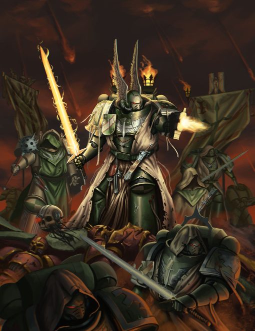 Experience the valor and might of Space Marine Dark Angels in a captivating handmade oil painting on canvas, depicting the warriors on a dynamic battlefield. This stunning artwork captures their heroic stance amid battle, perfect for Warhammer 40,000 enthusiasts and art collectors. Add a powerful and immersive touch to any space with this portrayal, embodying the strength and action of the Dark Angels in a breathtaking display.