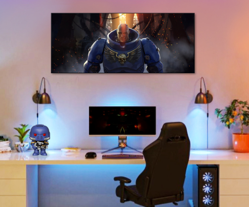 Discover our handmade oil painting on canvas, showcasing a compelling portrait of a Warhammer 40k Space Marine without his helmet. This intricately crafted artwork unveils the detailed visage of the Space Marine, capturing the essence of the 40k universe with meticulous detail. Perfect for aficionados, this portrayal offers an intimate glimpse into the character, presenting a captivating and visually immersive centerpiece for your space.