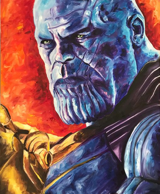 Unleash the might of a captivating handmade oil painting on canvas—featuring a compelling portrait of Thanos. This stunning artwork embodies the essence of the Marvel supervillain, making it an exceptional addition to any collection. Elevate your space with this unique piece, available now for art enthusiasts and collectors. Bring the formidable presence of Thanos to your walls and own this exclusive portrait today!