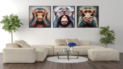 Immerse yourself in our captivating handmade oil painting on canvas, showcasing the Monkey Mute from the iconic 3 Wise Monkeys. This meticulously crafted artwork captures the essence of the silent yet profound gesture, representing the principle of 