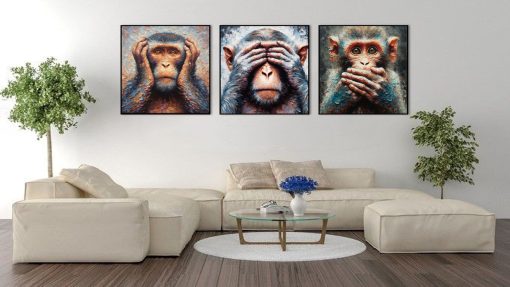 Immerse yourself in our captivating handmade oil painting on canvas, showcasing the Monkey Mute from the iconic 3 Wise Monkeys. This meticulously crafted artwork captures the essence of the silent yet profound gesture, representing the principle of "see no evil, hear no evil, speak no evil." Elevate your space with this symbolic piece, blending artistry and philosophy in a timeless portrayal that adds depth and intrigue to any setting.
