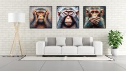 Explore our captivating handmade oil painting on canvas, highlighting the Monkey Blind from the revered 3 Wise Monkeys. This intricately crafted artwork embodies the essence of vision and introspection, symbolizing the principle of 