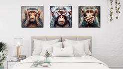 Delve into our compelling handmade oil painting on canvas, spotlighting the Monkey Deaf from the revered 3 Wise Monkeys. This meticulously crafted artwork embodies the essence of silence, symbolizing the principle of 