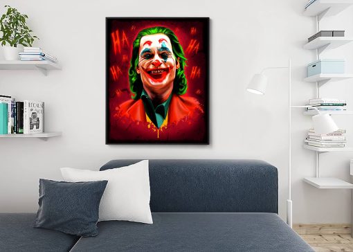 Immerse yourself in our captivating handmade oil painting on canvas, featuring Joaquin Phoenix's powerful depiction of the Joker set against a striking red-themed design. This mesmerizing artwork vividly captures Phoenix's intense laughter and profound portrayal, highlighted by vibrant colors and meticulous details. Crafted by skilled artisans, this masterpiece embodies the essence of Phoenix's Joker, appealing to movie aficionados and art connoisseurs alike. Elevate your space with this compelling portrayal, an enthralling fusion of Phoenix's acclaimed performance and a vibrant red palette, bringing a cinematic and evocative touch to your decor.