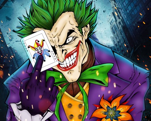 Discover our captivating handmade oil painting on canvas, showcasing a Joker portrait from the comics, featuring the iconic character holding the Joker card in front of half of his face. This striking artwork vividly captures the Joker's enigmatic persona, blending intricate comic-inspired details with vibrant colors. Crafted by skilled artisans, this masterpiece embodies the essence of the Joker's mystique, appealing to comic enthusiasts and art aficionados. Elevate your space with this compelling portrayal, a powerful fusion of comic artistry that brings the Joker's iconic imagery to life, adding a touch of enigmatic allure to your walls.