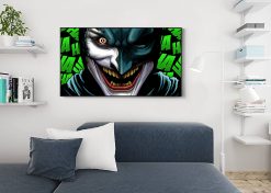 Immerse yourself in our stunning handmade oil painting on canvas, featuring an iconic Joker portrait from the comics adorned with a broken Batman mask, radiating a mesmerizing and eccentric allure. This striking artwork vividly captures the Joker's enigmatic presence and chaotic charm with vivid colors and meticulous brushstrokes. Crafted by skilled artisans, this masterpiece embodies the essence of the Joker's unpredictable nature, appealing to comic aficionados and art enthusiasts. Elevate your space with this compelling portrayal, a dynamic fusion of comic-inspired artistry that brings the Joker's iconic persona to life, adding an intriguing and eccentric twist to your wall decor.