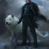 Experience the iconic duo of Jon Snow and his loyal wolf, Ghost, in a stunning handmade oil painting on canvas. This captivating artwork skillfully portrays the bond between Jon Snow and Ghost, capturing their strength and loyalty. Elevate your space with this dynamic portrayal, perfect for fans seeking a powerful depiction of the beloved characters, adding an intense and adventurous essence to any collection.