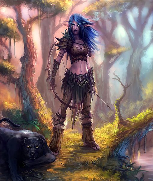 Embark on a visual journey within World of Warcraft through a stunning handmade oil painting on canvas, spotlighting a captivating portrait of a female Night Elf Hunter. This artwork skillfully captures the grace and prowess of the Night Elf Hunter, meticulously detailed for WoW enthusiasts. Elevate your space with this dynamic portrayal, ideal for fans seeking a striking rendition of the iconic Night Elf Hunter, adding an intense and adventurous essence of WoW to any collection.