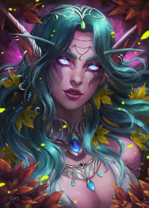 Adorn your space with a mesmerizing handmade oil painting on canvas capturing the grace and power of Tyrande Whisperwind from World of Warcraft in a stunning portrait. This artwork impeccably portrays her beauty and strength, paying homage to the beloved character with intricate detail and vivid colors. Elevate your decor with this captivating piece appealing to gaming enthusiasts and art aficionados alike. Immerse yourself in the essence of Tyrande Whisperwind's portrayal, a prized addition to any collection, embodying both elegance and resilience.