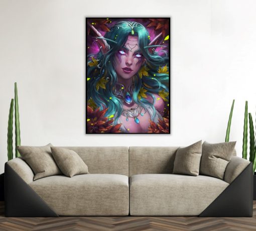 Embrace the allure of a handcrafted oil painting on canvas depicting the elegance and strength of Tyrande Whisperwind from World of Warcraft in a captivating portrait. This artwork skillfully embodies her beauty and resilience with intricate detailing and vibrant hues. Enhance your surroundings with this striking piece appealing to both gaming enthusiasts and art admirers. Immerse yourself in the essence of Tyrande Whisperwind's portrayal, a prized addition to collections, encapsulating a blend of grace and fortitude.