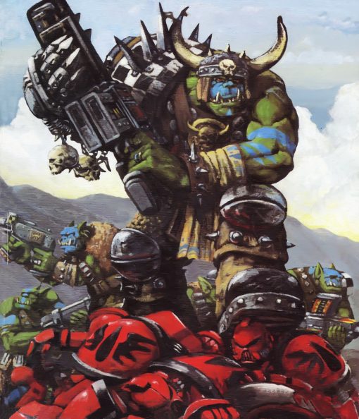 Experience the intense Warhammer 40k universe with a handmade oil painting on canvas, showcasing a group of Ork soldiers triumphantly walking over defeated Space Marines. This powerful artwork vividly captures the chaotic scene, meticulously crafted with vivid colors and intricate detailing. Immerse yourself in the raw aggression and victory of the Ork soldiers in this exclusive piece. Elevate your space with this dynamic artwork, perfect for enthusiasts and collectors seeking a commanding portrayal of the Warhammer 40k Ork soldiers dominating over fallen Space Marines, adding a compelling and intense narrative to any collection.