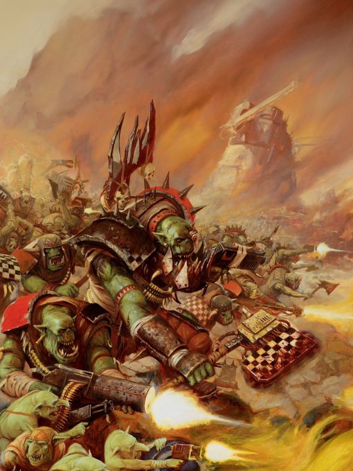 Experience the grandeur of Warhammer 40k through a handmade oil painting on canvas, showcasing an epic battle scene featuring an Orks army. This captivating artwork vividly captures the chaos and intensity of warfare, meticulously crafted with vibrant colors and intricate detailing. Immerse yourself in the raw power and relentless assault of the Orks army in this exclusive piece. Elevate your space with this dynamic artwork, perfect for enthusiasts and collectors seeking a commanding portrayal of the Warhammer 40k Orks army in the midst of an epic battle, adding an intense and captivating energy to any collection.