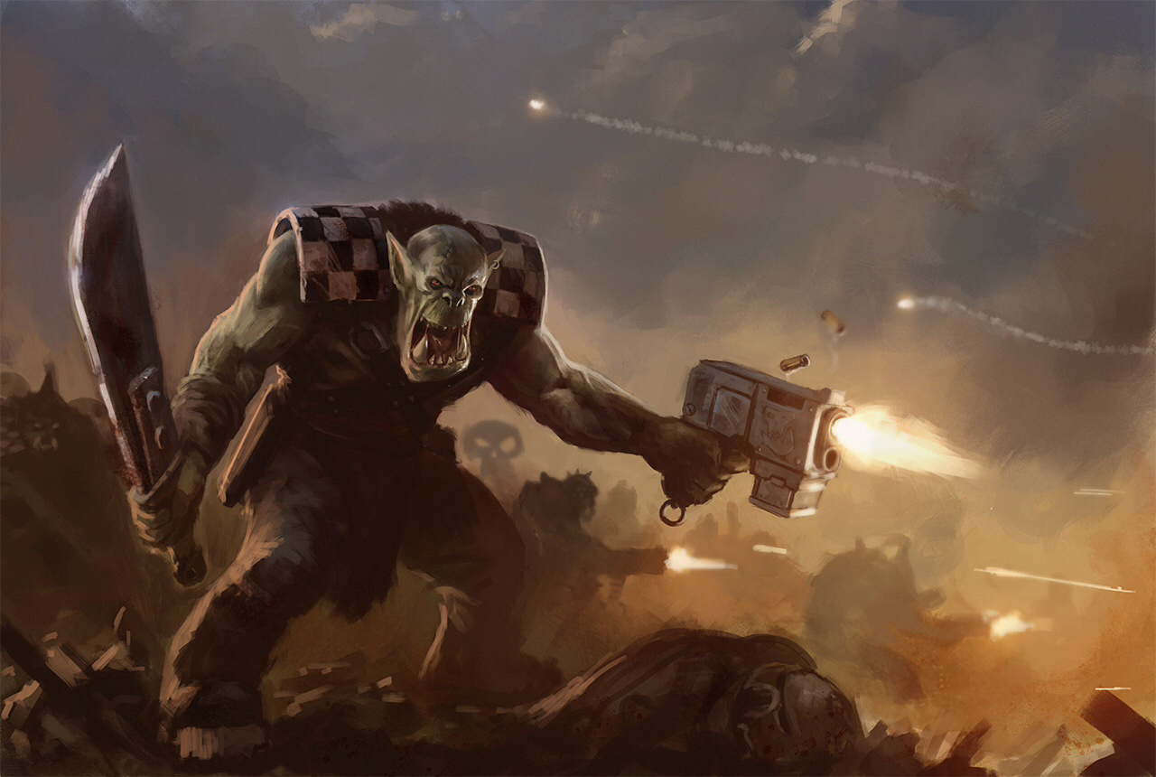 Orks warrior crazy shooting - view more Warhammer 40k paintings