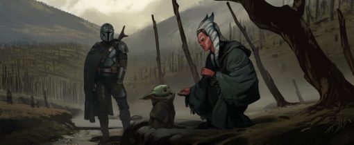 Immerse yourself in the heartwarming camaraderie of Grogu, Ahsoka Tano, and Din Djarin with a handcrafted oil painting on canvas, set against the mesmerizing landscapes from the Mandalorian series. Meticulously detailed and expertly crafted, this artwork brings the beloved characters to life, resonating with fans and art enthusiasts alike. Elevate your decor with this exceptional piece—a standout addition to any collection, skillfully portraying the bond between the trio in the expansive and captivating settings from the Mandalorian series.