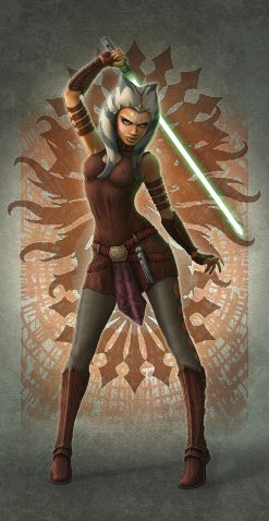 Capture the essence of strength and grace with a handcrafted oil painting on canvas, featuring Ahsoka Tano in a poised and ready posture. Meticulously detailed and expertly crafted, this artwork brings the beloved Star Wars character to life, resonating with fans and art enthusiasts alike. Elevate your decor with this unique piece—a standout addition to any collection, skillfully portraying the determination and resilience of Ahsoka Tano in a galaxy far, far away.