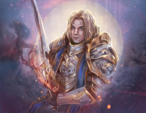 Behold the regal presence of Anduin Wrynn, the esteemed Azeroth king, in our captivating oil painting on canvas. This exquisite artwork showcases Anduin's noble demeanor and leadership, making it a prized possession for fans of World of Warcraft and art connoisseurs alike. With meticulous attention to detail, our handcrafted portrait captures the essence of Anduin's character, exuding strength and wisdom. Elevate your space with this majestic depiction of the beloved leader, adding a touch of grandeur and reverence to any room.