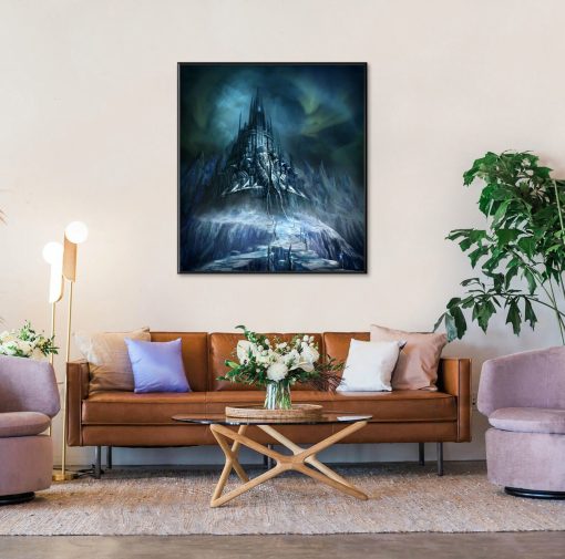 Experience the awe-inspiring beauty of the Icecrown Citadel's entrance with our meticulously crafted oil painting on canvas. This stunning artwork transports you to the heart of the Warcraft universe, capturing the icy landscape and imposing architecture in exquisite detail. Whether you're a dedicated gamer or a fan of fantasy art, this piece adds a touch of epic adventure to any space. Bring the legendary world of Azeroth into your home with our captivating depiction of this iconic WoW landmark.