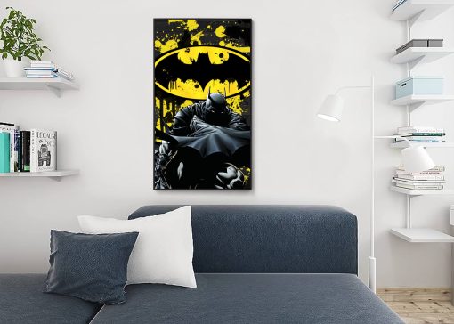 Step into the shadowy world of Batman with a handcrafted oil painting on canvas, showcasing the Dark Knight skillfully concealing himself within the folds of his cape. Behind him, the iconic bat signal emerges in a masterful design. Meticulous detailing and expert strokes bring this captivating scene to life, resonating with superhero enthusiasts and art connoisseurs alike. Transform your space with this unique piece—a striking addition to any collection, skillfully portraying the elusive allure and skillful design of Batman, the enigmatic guardian of Gotham.