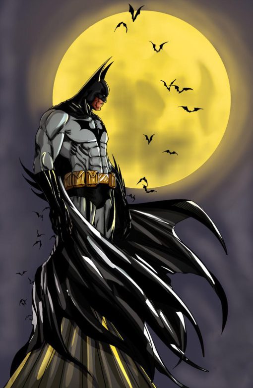 Capture the commanding presence of Batman with a handcrafted oil painting on canvas, showcasing the Dark Knight in a powerful portrait atop a church, the moon casting its glow behind. Meticulous detailing and expert strokes bring this iconic scene to life, resonating with superhero enthusiasts and art connoisseurs alike. Elevate your decor with this unique piece—a striking addition to any collection, skillfully portraying the enduring mystique and vigilance of Batman, silhouetted against the moonlit night sky.