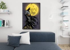Command attention with a handcrafted oil painting on canvas, featuring Batman in a striking portrait atop a church, with the moon casting its ethereal glow. Expert strokes and meticulous detailing bring this iconic scene to life, appealing to superhero enthusiasts and art connoisseurs alike. Transform your space with this unique piece—a captivating addition to any collection, skillfully portraying the enduring mystique and watchful stance of Batman, silhouetted against the moonlit night sky.