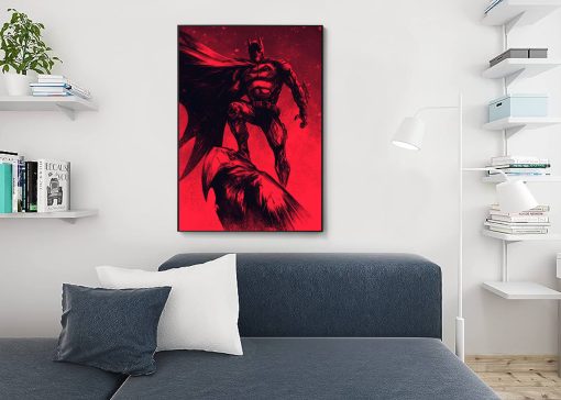Dive into the dramatic realm of Batman with a handcrafted oil painting on canvas, showcasing the Dark Knight in a bloody-themed design while standing on a church statue. Meticulously detailed and expertly crafted, this artwork captures the intense essence of Batman's vigilante character. Transform your space with this unique piece—a captivating addition to any collection, resonating with both superhero enthusiasts and art connoisseurs. The striking portrayal of Batman amidst a bloody design adds a layer of intrigue, making this masterpiece a powerful statement in evocative artistry.