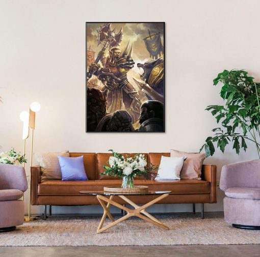 Immerse yourself in the epic clash between Orcs and Worgen with our captivating handmade oil painting on canvas. This stunning artwork depicts the intense battleground of Azeroth, where fierce warriors engage in a struggle for dominance. Perfect for fans of World of Warcraft, this piece brings the thrilling conflict to life with vibrant colors and intricate details. Add a touch of adventure to your space with this dynamic portrayal of the Azeroth Battle.