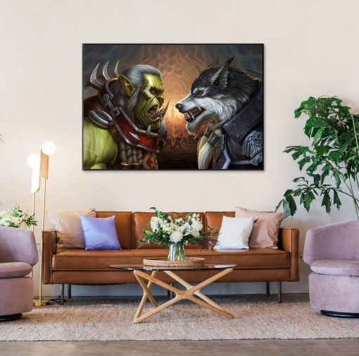 Delve into the heart of the Battle for Azeroth with our mesmerizing oil painting on canvas. Witness the dramatic confrontation between an orc and a worgen, symbolizing the eternal struggle between Horde and Alliance in World of Warcraft. This handcrafted masterpiece captures the essence of conflict, with each brushstroke bringing the tension to life. Perfect for WoW enthusiasts seeking to immortalize the epic battles of Azeroth in their home decor. Experience the adrenaline of combat and the thrill of victory in this captivating artwork.