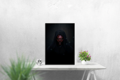 Experience the chilling presence of the Sith with a handcrafted oil painting on canvas, showcasing a haunting Darth Maul portrait immersed in a terror-inducing atmosphere. Meticulously detailed and expertly crafted, this artwork captures the ominous allure of the formidable Sith Lord, evoking fear and fascination. Elevate your space with this exceptional piece—a bold addition to any collection, skillfully portraying Maul's terror-stricken demeanor. Immerse yourself in the masterful design, as the iconic Star Wars character emerges with eerie intensity on canvas.