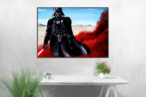 Journey to the heart of the Star Wars saga with a handcrafted oil painting on canvas, featuring the legendary Darth Vader on Tatooine enveloped in mysterious red smoke. Meticulously detailed and expertly crafted, this artwork captures the enigmatic aura of the Sith Lord, resonating with fans and art enthusiasts alike. Transform your space with this exceptional piece—a captivating addition to any collection, skillfully portraying Darth Vader amidst the haunting beauty of Tatooine's landscape. Immerse yourself in the ominous atmosphere and evocative design of this iconic Star Wars character expertly brought to life on canvas.