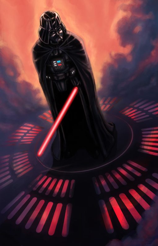 Delve into the enigmatic mind of Darth Vader with a handcrafted oil painting on canvas, capturing the iconic Sith Lord in a moment of deep contemplation, holding his lightsaber. Meticulously detailed and expertly crafted, this artwork freezes time, showcasing Vader's profound introspection amid the dark aura. Elevate your space with this exceptional piece—a thought-provoking addition to any collection, skillfully portraying the complexity of Darth Vader's character. Immerse yourself in the rich design, as the canvas brings to life the brooding intensity of Vader's contemplative stance.