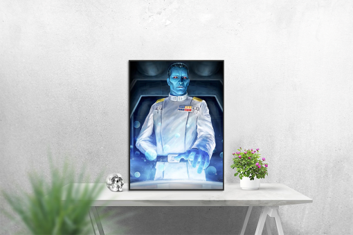 Immerse yourself in the strategic genius of Grand Admiral Thrawn with our exquisite oil painting on canvas, capturing him in contemplation while studying a celestial map. This meticulously crafted artwork transports you to the heart of space exploration, where Thrawn's intellect shines amidst cosmic wonders. Delve into the intricate details of this scene, evoking a sense of admiration for his tactical prowess. Celebrate the enigmatic allure of this iconic Star Wars character with a captivating addition to your collection. Transform your space with this stunning portrayal, embodying Thrawn's mastery of the stars.