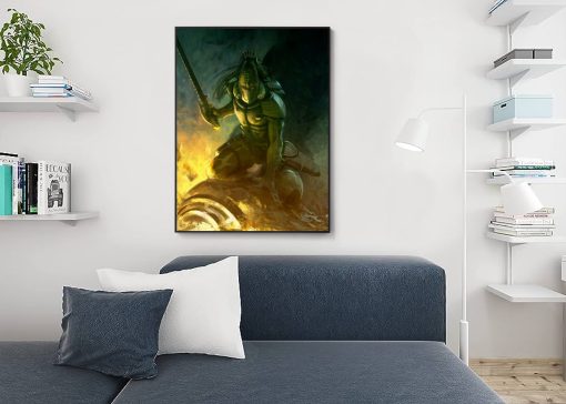 Transform your space with an exquisite oil painting on canvas, featuring a poised Striking Scorpion Eldar from Warhammer 40k, gripping his sword in anticipation of battle. This captivating artwork meticulously captures the dynamic essence of the Warhammer universe, portraying intricate details and vibrant strokes. Enhance your decor with this striking piece, appealing to both Warhammer enthusiasts and fantasy art connoisseurs. Immerse your surroundings in the martial intensity of this scene—a unique addition to any collection that seamlessly combines the ferocity of battle with the elegant prowess of the Eldar.