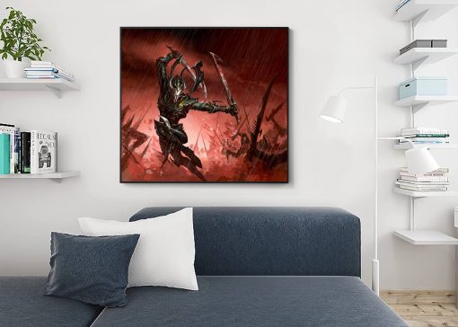 Infuse vitality into your space with a captivating oil painting on canvas, featuring a Striking Scorpion Eldar from Warhammer 40k in a dynamic mid-air attack on the battlefield. This stunning artwork vividly portrays the adrenaline-charged moments of Warhammer warfare, with meticulous detailing and vibrant brushstrokes. Enhance your decor with this compelling piece that appeals to both Warhammer enthusiasts and fantasy art lovers. Immerse your surroundings in the dramatic energy of battle—a unique addition to your collection that skillfully depicts the agile prowess and fierce combat spirit of the Eldar.