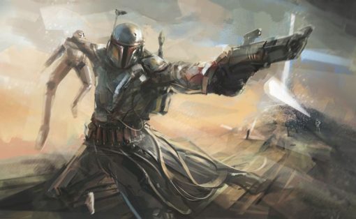 Unleash the raw intensity of the galaxy's deadliest bounty hunter with a handcrafted oil painting on canvas, capturing Boba Fett in a portrait radiating with violent fervor. Meticulously detailed and expertly crafted, this artwork portrays Fett's aggressive demeanor, showcasing the relentless and formidable nature of the renowned bounty hunter. Elevate your space with this exceptional piece—a striking addition to any collection, skillfully embodying the chaotic mood of Boba Fett. Immerse yourself in the gripping design, as the canvas brings to life the ferocious spirit of one of Star Wars' most iconic characters.