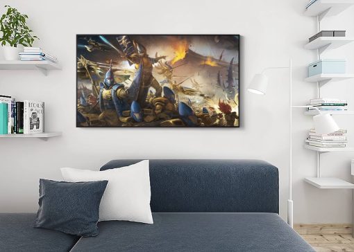 Bring the intensity of Warhammer 40k into your space with a handcrafted oil painting on canvas, capturing the electrifying moment of an Eldar army launching a formidable assault. This captivating artwork vividly portrays the adrenaline of battle with meticulous detailing and bold strokes. Elevate your decor with this unique piece that captivates Warhammer enthusiasts and fantasy art lovers. Immerse your surroundings in the heart-pounding scene—a standout addition to any collection, expertly illustrating the prowess and determination of the Eldar army as they engage in a powerful assault on the battlefield.