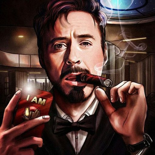 Revamp your space with this exquisite handmade oil painting on canvas, portraying Anthony Edward Stark exuding sophistication while indulging in a cigar. With meticulous brushwork and refined detailing, this artwork captures the essence of the iconic Marvel character in a classically elegant manner. Perfect for fans of Tony Stark and connoisseurs of artistic finesse, this piece adds a touch of refinement and allure to any room. Immerse yourself in the suave world of Stark's charisma with this captivating portrayal, guaranteed to evoke admiration and intrigue.