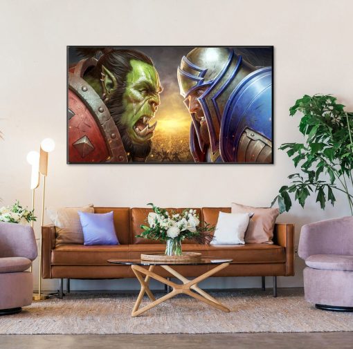 Experience the gripping saga of Azeroth's battlegrounds with our exquisite oil painting on canvas, depicting the fierce standoff between an Orc and a Human from World of Warcraft's Battle for Azeroth. This intricately crafted artwork vividly portrays the rivalry and determination of these iconic factions in the ongoing conflict. A must-have for WoW enthusiasts seeking to showcase pivotal moments from the game's immersive storyline. Bring the epic clash of Orcs and Humans into your living space with this mesmerizing masterpiece.