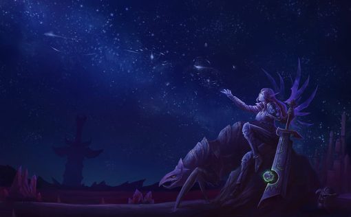 Immerse yourself in the mystique of Kalimdor's nightfall with our captivating oil painting on canvas, showcasing a lone Night Elf amidst the tranquil nocturnal ambiance. Behold the distant silhouette of the dreaded Sargeras sword, a poignant reminder of Azeroth's tumultuous history. This artwork captures the serene beauty and subtle tension of the Warcraft universe, perfect for fans seeking to adorn their spaces with iconic imagery from the Battle for Azeroth expansion.