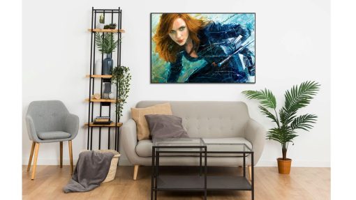 Transform your space with this mesmerizing handmade oil painting on canvas, featuring a stylized portrait of the iconic Black Widow. With meticulous detailing and bold strokes, this artwork captures the essence of the enigmatic Marvel character in a unique and striking manner. Perfect for fans of Black Widow and admirers of artistic interpretations, this piece adds a touch of elegance and intrigue to any room. Immerse yourself in the mysterious world of espionage with this stunning portrayal, sure to evoke fascination and admiration.