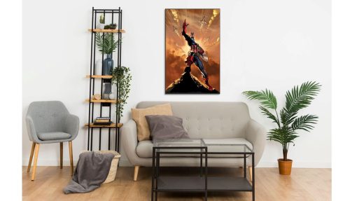 Revitalize your space with this stunning handmade oil painting on canvas, featuring a proud portrait of Captain America standing tall as US Air Force jet fighters streak across the sky behind him. With intricate detailing and bold colors, this artwork captures the essence of patriotism and heroism embodied by the iconic superhero. Ideal for Marvel fans and aviation enthusiasts alike, this piece adds a dynamic and inspiring atmosphere to any room. Immerse yourself in the proud legacy of Captain America with this captivating portrayal, sure to captivate viewers and ignite a sense of admiration.