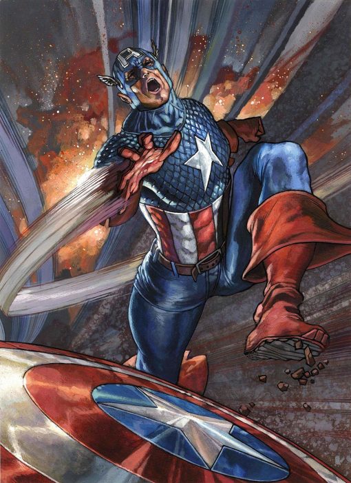 Elevate your decor with this captivating handmade oil painting on canvas, showcasing Captain America in action as he skillfully throws his iconic shield. With meticulous brushwork and vibrant colors, this artwork captures the essence of the legendary superhero's courage and prowess. Perfect for Marvel enthusiasts and art aficionados, this piece adds a dynamic and heroic touch to any room. Immerse yourself in the thrilling world of Captain America with this striking portrayal, guaranteed to command attention and inspire admiration.