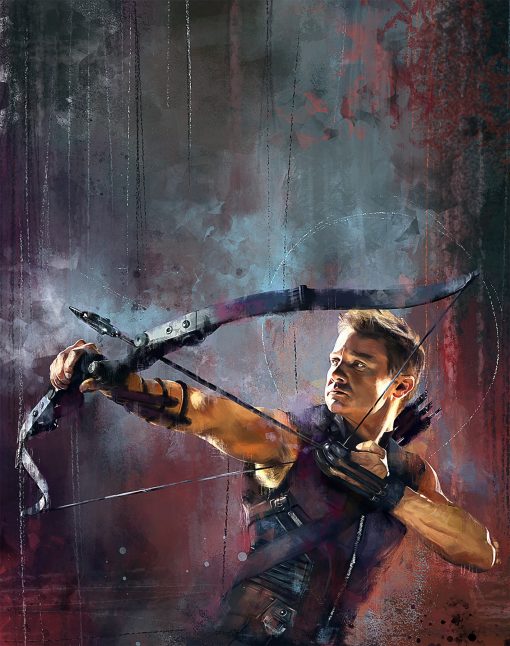 Revitalize your space with this captivating handmade oil painting on canvas, showcasing Clint Barton, the Avenger known as Hawkeye from Marvel, in a mesmerizing design resembling a painting rain. With intricate brushwork and vibrant colors, this artwork captures the elegance and intensity of the iconic hero amidst a unique backdrop. Perfect for Marvel fans and art enthusiasts, this piece adds a dynamic and atmospheric touch to any room. Immerse yourself in the artistic wonder with this striking portrayal, guaranteed to command attention and inspire awe.