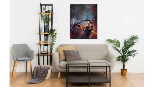 Transform your space with this stunning handmade oil painting on canvas, featuring Clint Barton, also known as Hawkeye from Marvel's Avengers, portrayed amidst a beautifully designed scene resembling a painting rain. With meticulous brushstrokes and vibrant colors, this artwork captures the grace and intensity of the iconic hero in a unique setting. Ideal for Marvel enthusiasts and art lovers, this piece adds a dynamic and atmospheric element to any room. Immerse yourself in the artistic brilliance with this captivating portrayal, guaranteed to evoke emotion and captivate viewers.