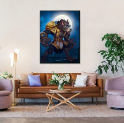 Enhance your decor with a stunning oil painting on canvas capturing the commanding presence of Genn Greymane, the esteemed worgen leader, against the backdrop of a luminous full moon. This meticulously crafted artwork evokes a sense of mystery and power, perfect for fans of fantasy art and World of Warcraft enthusiasts alike. With its intricate details and vibrant hues, this piece adds sophistication and allure to any space. Bring the captivating essence of Azeroth's iconic character into your home with this captivating portrayal of Greymane under the moonlit sky.