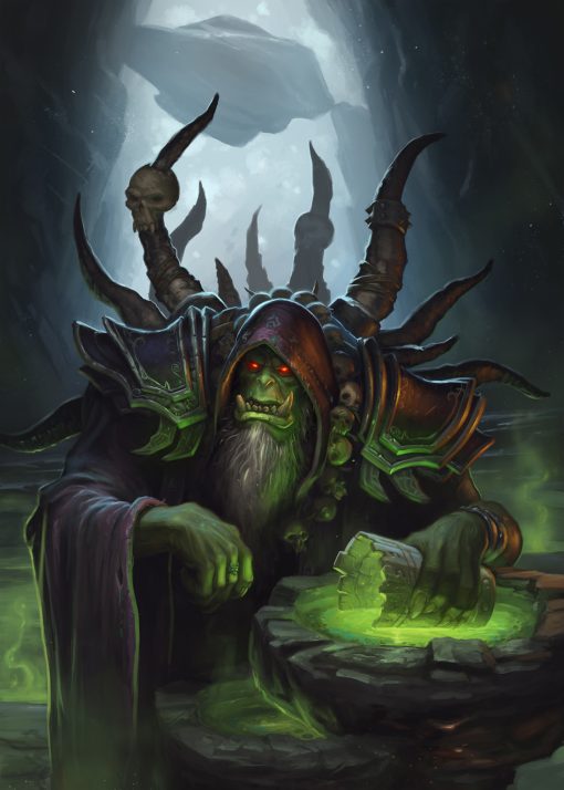 Experience the sinister allure of Gul'dan in our meticulously crafted oil painting on canvas. Witness the moment as he extends a glass brimming with Fel potion, exuding dark energy and treacherous intent. This captivating artwork captures Gul'dan's malevolent demeanor and mastery of dark magic, adding depth to any collection. Explore our range of handcrafted Warcraft-inspired pieces for more iconic characters and scenes. Don't miss the opportunity to own this evocative masterpiece – contact us today and infuse your space with the essence of Warcraft's dark arts.