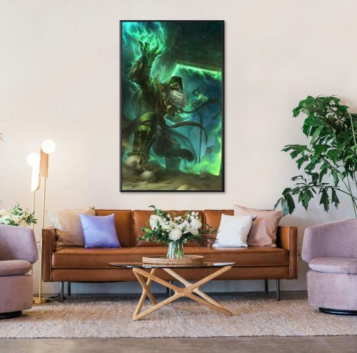 Immerse yourself in the mesmerizing world of Warcraft with this stunning handmade oil painting on canvas. Featuring the iconic Gul'dan standing boldly in front of the Portal of Darkness, every brushstroke captures his commanding presence and the essence of the dark forces he commands. With vivid colors and meticulous detail, this artwork is a testament to Gul'dan's sinister allure. Whether you're a die-hard Warcraft fan or simply appreciate captivating art, this piece is sure to add intrigue and depth to any space.