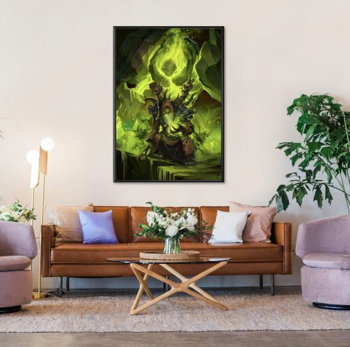 Dive into the captivating world of Warcraft with this stunning handmade oil painting on canvas, featuring Gul'dan's imposing portrait surrounded by his Legion demon soldiers. With intricate details and an ominous ambiance, this masterpiece captures Gul'dan's dark charisma and the formidable strength of his demonic army. Ideal for both fans of the game and art enthusiasts, this piece adds a touch of dark elegance to any room. Immerse yourself in the epic tale of Warcraft with Gul'dan's powerful presence, sure to mesmerize all who encounter it.