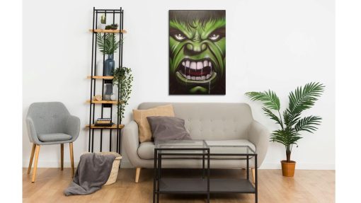 Transform your space with this mesmerizing handmade oil painting on canvas, depicting Hulk's face in a fierce and angry expression. With powerful brushstrokes and vivid colors, this artwork brings to life the intense emotion and strength of the Marvel superhero. Ideal for fans of Hulk and admirers of dynamic art, this piece adds a bold and captivating focal point to any room. Immerse yourself in the thrilling world of Hulk's rage with this striking portrayal, guaranteed to evoke a sense of power and intensity.
